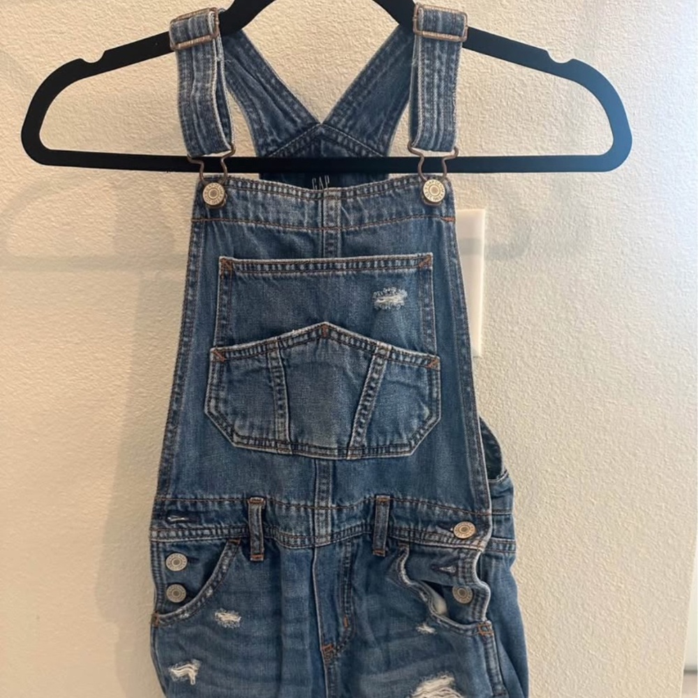 Gap Kids Medium Wash Distressed Short Overalls Medium
